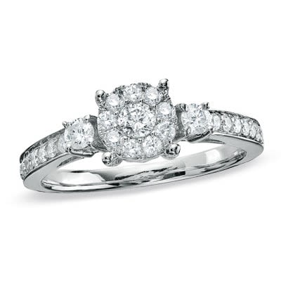 A three stone diamond engagement ring